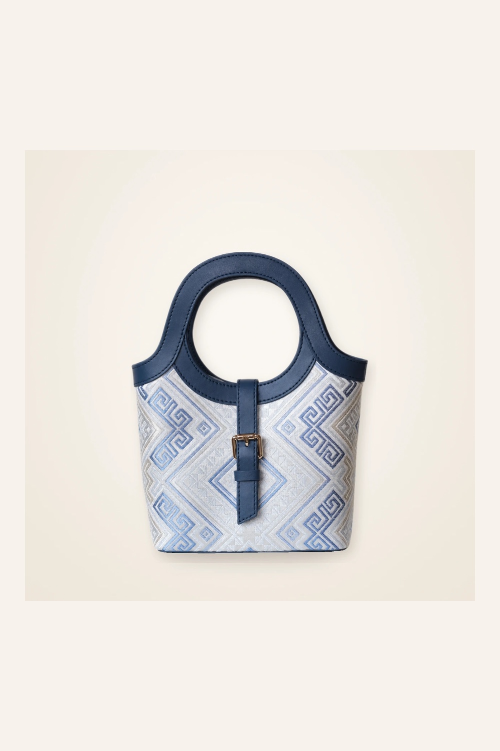 Front view of woven mini bag Orchid Courtyard · Lucent Shadow in handwoven brocade