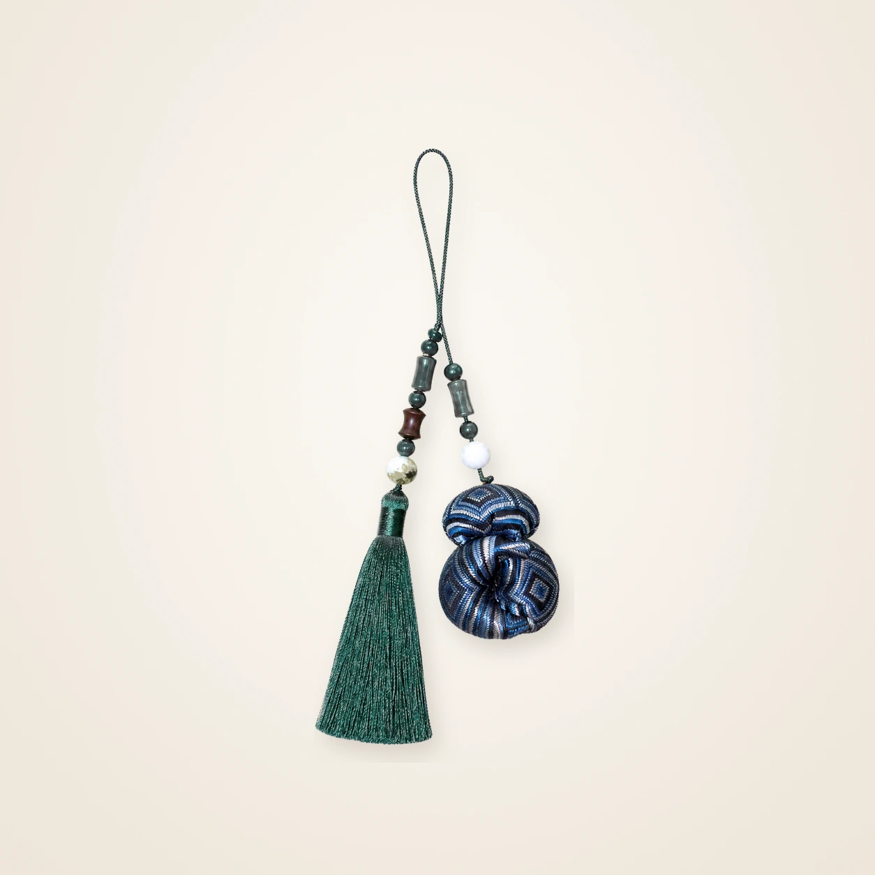Front view of brocade bag charm Brocade Tassel · Midnight Blue, handwoven brocade made as a brocade tassel charm