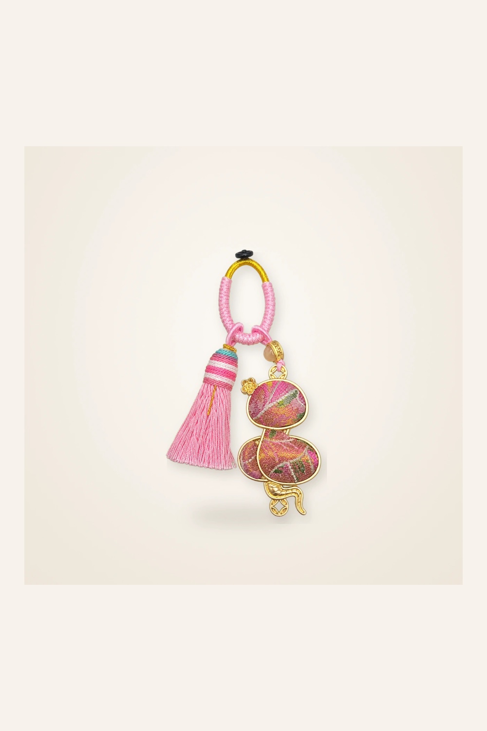 Front view of handmade textile figure Zodiac Guardians · Mystic Serpent, handwoven brocade made as a Chinese zodiac guardian